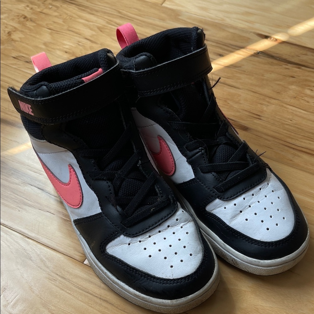 Nike Kids' Black and Pink Court Borough Mid